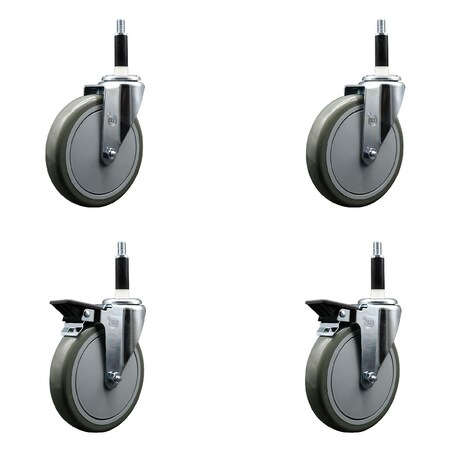 Service Caster 6'' Gray Poly Wheel Swivel 7/8'' Expanding Stem Caster Set 2 Brakes, 4PK SCC-EX20S614-PPUB-2-PLB-2-78